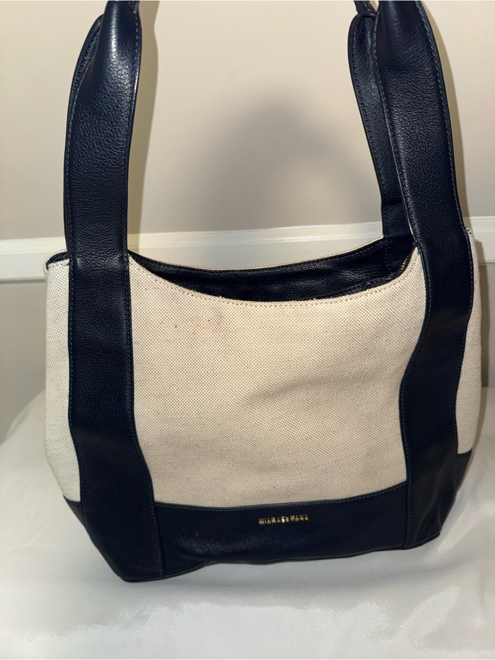 Michael Kors Black and Cream Canvas Shoulder Bag